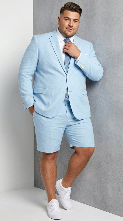 Men’s Light Blue Suit with Shorts – Casual Summer Blazer and Shorts Set for Wedding, Party and Smart Casual Wear
