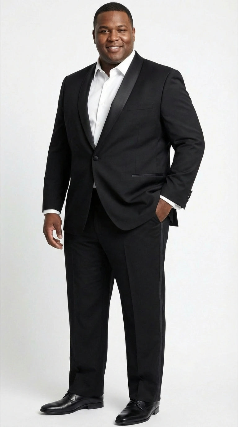 Tiglio Designer Menās Black Single Button Tuxedo Suit ā Formal Black Business and Wedding Suit Shawl Collar Super 150's Wool Fabric