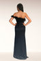 Feather Off Shoulder Slit Gown by Lucci Lu 1326