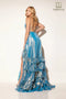 Metallic Ruffled A-line Slit Gown by Lucci Lu 1365