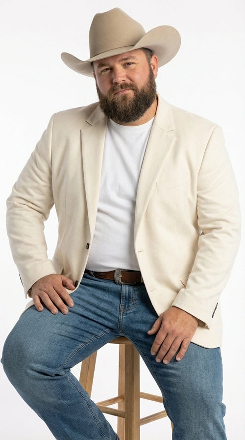 Men’s Off White Casual Blazer – Classic Western Style Lightweight Summer Cowboy Jacket Casual Ivory Cream Color