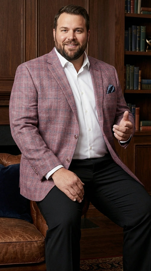 Mens Dusty Rose Mauve Pink with Tint of Blue Plaid Sport Coat Blazer ā Classic Check Pattern Casual Blazer Jacket for Business Casual, Wedding