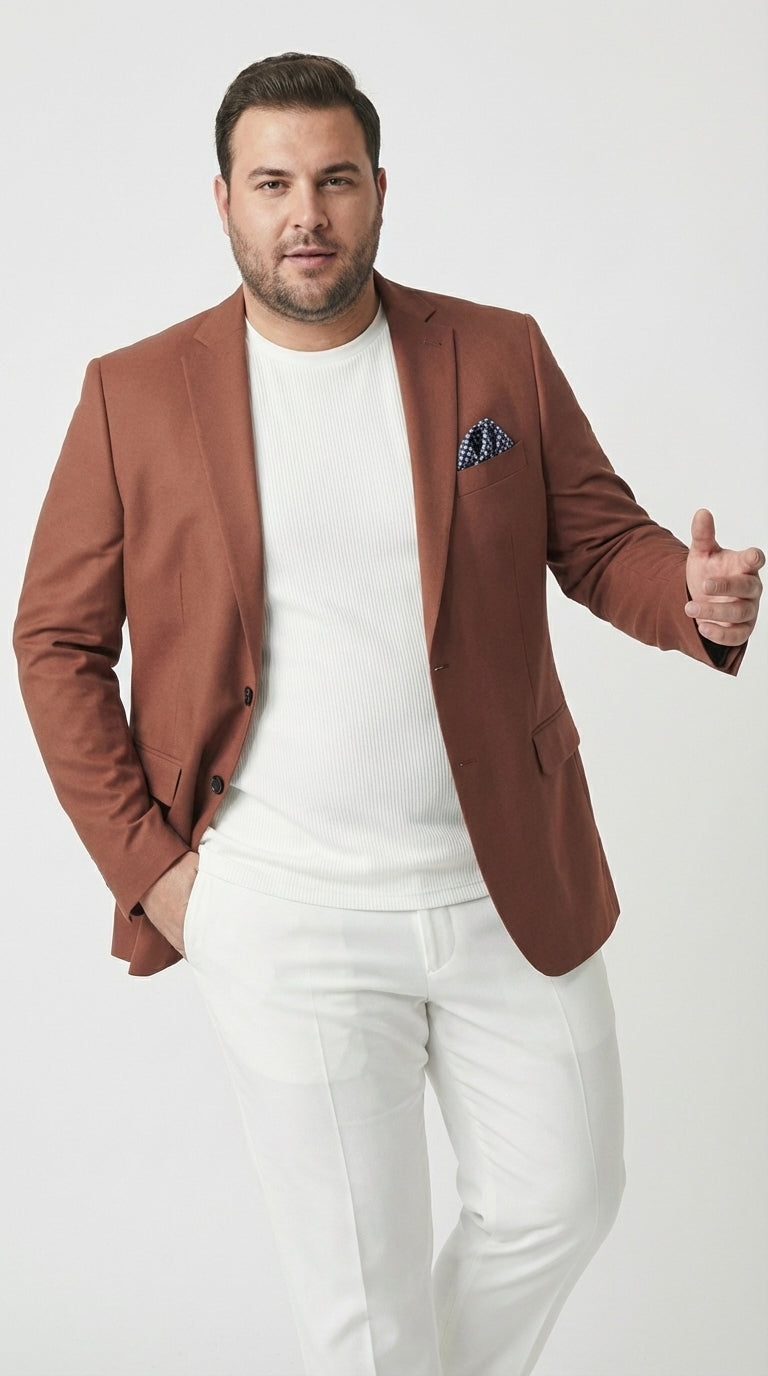 Mens Rustic Brown Light Burnt Orange Copper Blazer – Classic Fit Single Breasted Formal Casual Dress Jacket