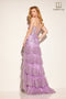 Glitter Tulle V-Neck Tiered Slit Gown by Lucci Lu 1427