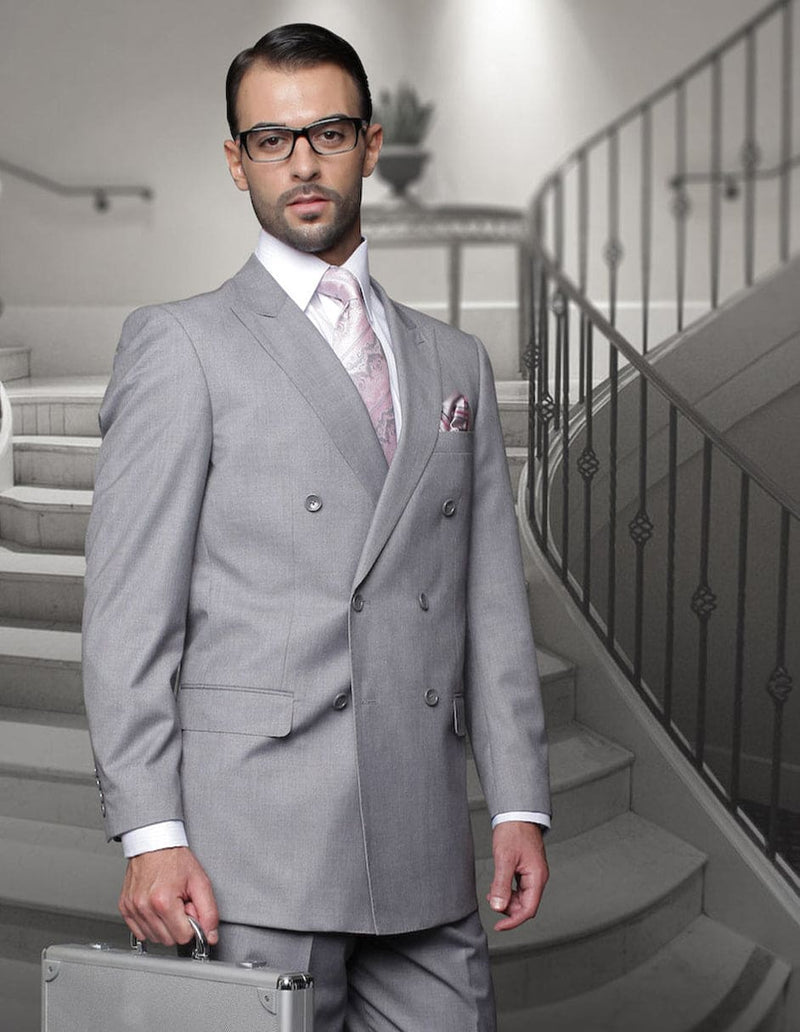 Mens Classic Wool Double Breasted Grey Suit