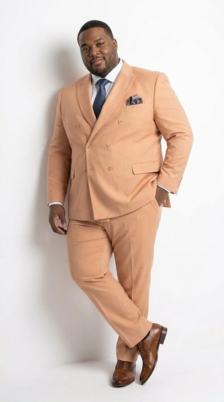 Men’s Peach Double Breasted Suit – Wedding & Prom Formal Suit Set, Classic Blazer and Pants Slim Fitted
