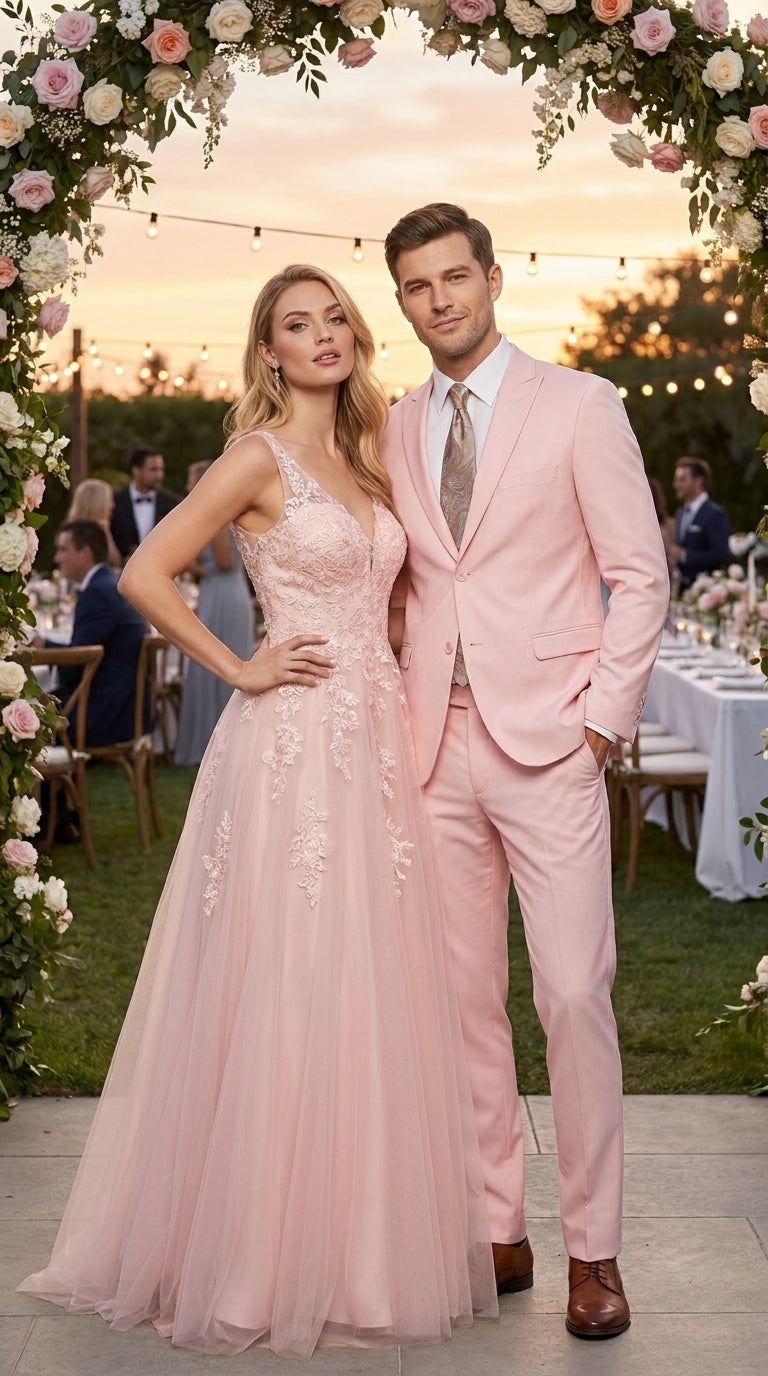 Men’s Light Pink 2 Piece Suit, Formal Dress Suit for Weddings, Prom, Parties, Summer Events Slim Fitted By Vitali