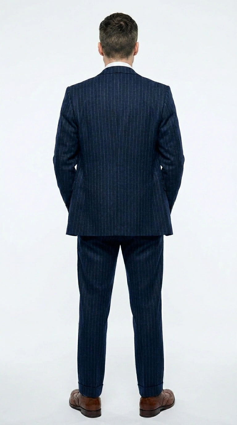 Men’s Navy Blue Pinstripe 3 Piece Suit, Thomas Shelby Inspired Vintage Formal Suit for Weddings, Parties, Prom, and Special Events