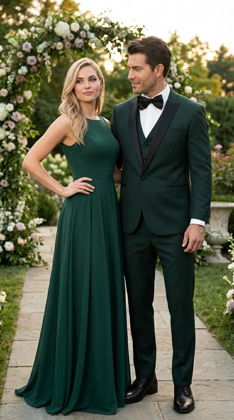 Men’s Hunter Green Tuxedo Suit 3 Piece – One Button Peak Lapel Designer Formal Suit for Wedding, Light Weight Wool By Statement Dark Green