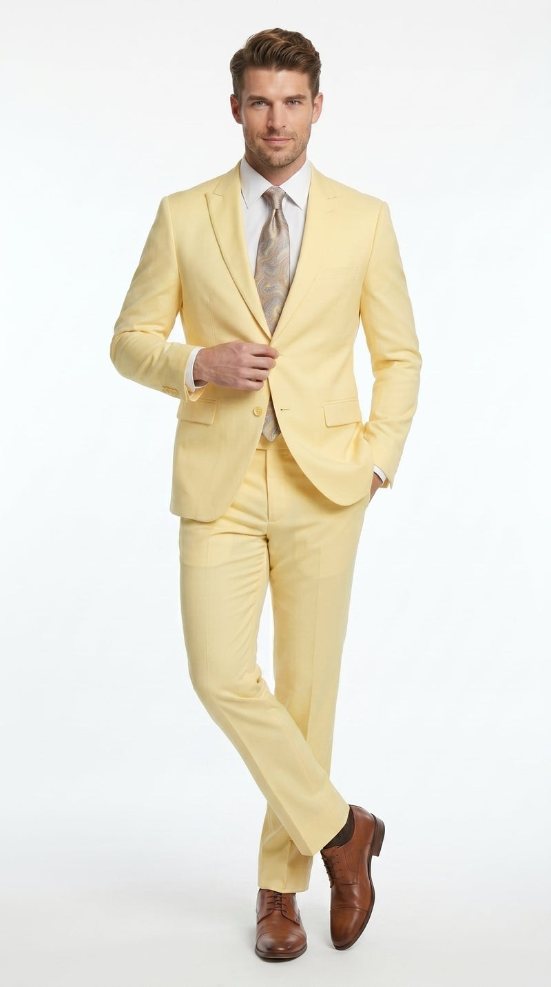 Men’s Pale Yellow 2 Piece Suit, Formal Dress Suit for Weddings, Prom, Parties, Summer Events, and Special Occasions By Vitali