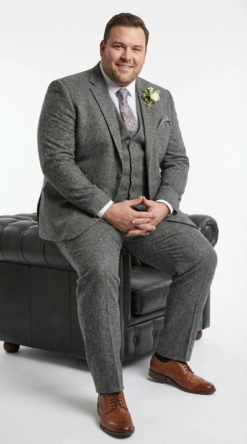 Men’s Peaky Blinder Light Grey Tweed Suit with Vest – Classic Three Piece Formal Suit, Vintage Wedding Business Outfit