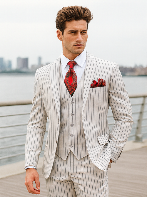 1920 - White/Blk - Mens Modern Fit Suit