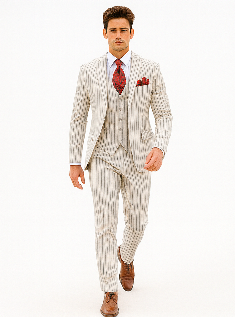 1920 - White/Blk - Mens Modern Fit Suit