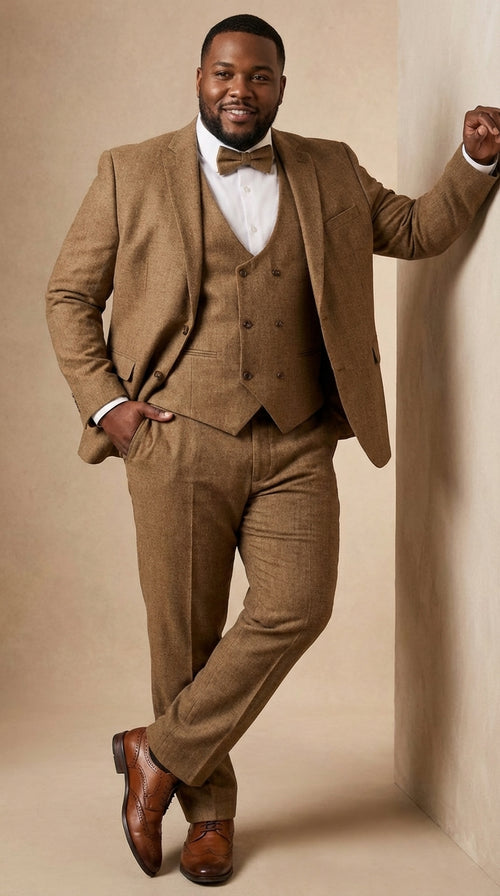 Mens Mocca Brown Taupe textured 1920s Great Gatsby Inspired Suit – Vintage Three Piece Retro Formal Suit Peak Lapel