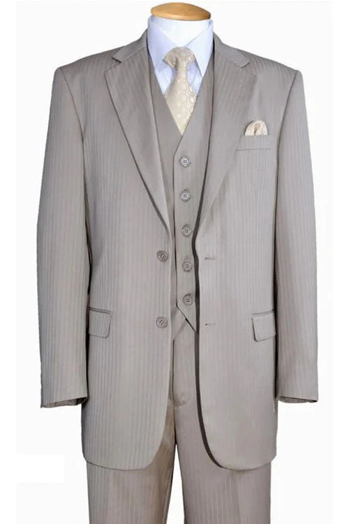 1920s Great Gatsby Suit for Men – Tan Tonal Pinstripe 2 Button Vested Suit