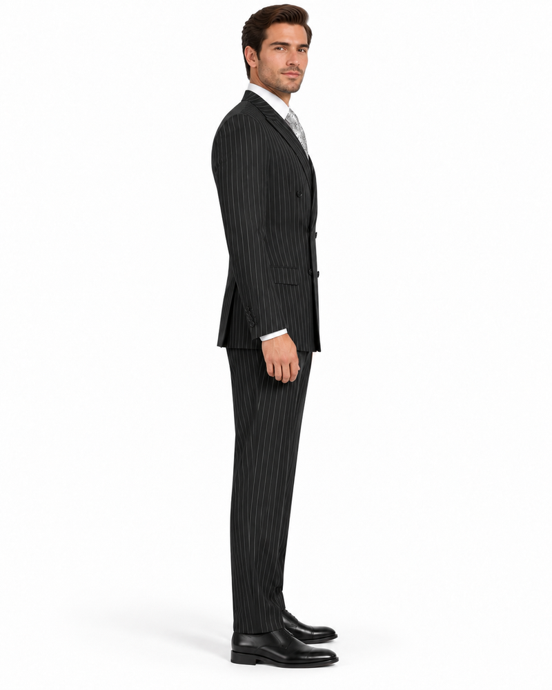 Black Double Breasted Pinstripe Suit