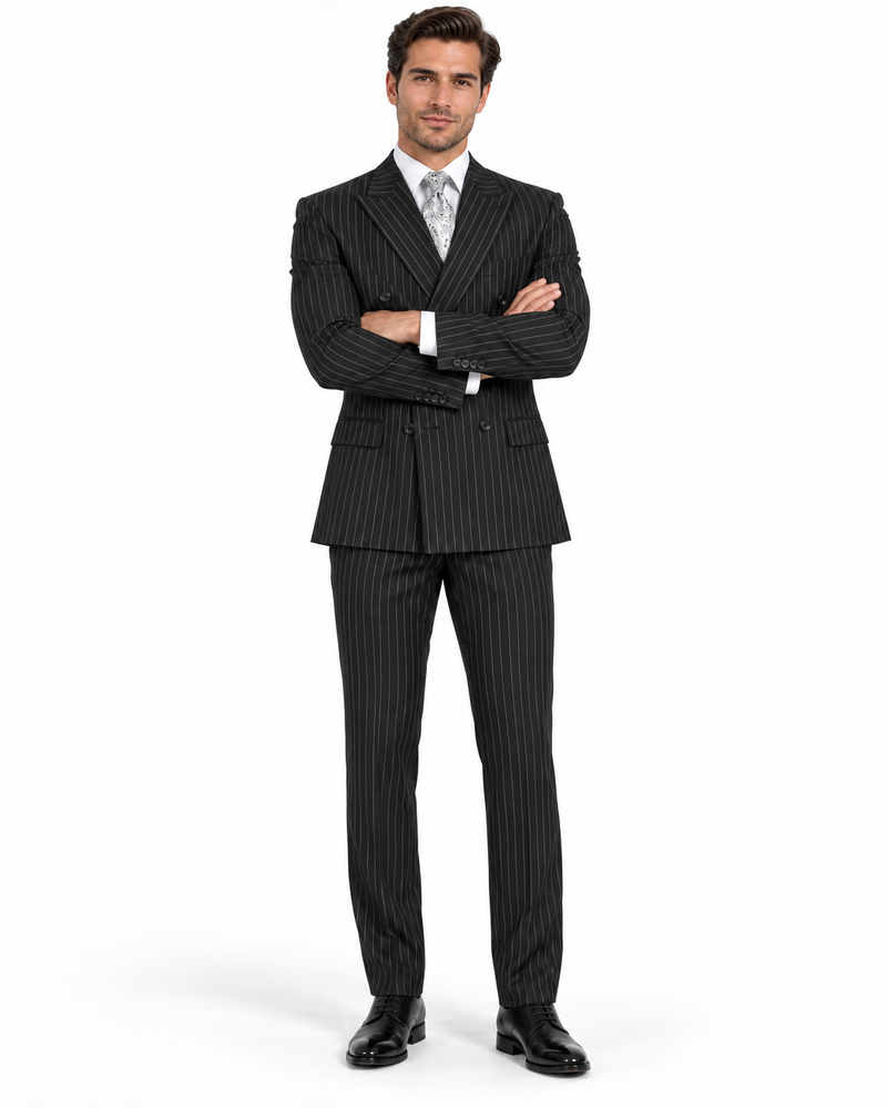 Gangster Suit - Mobster Suit - Mafia Suit For Mens Double Breasted Gangster Pinstripe Suit in Black