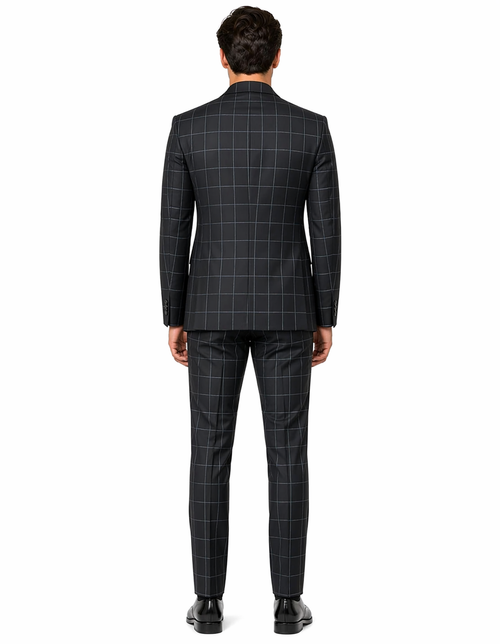 1920's Mens Vested Bold Gangster Vintage Plaid Suit With White Vest in Black