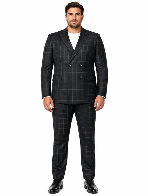 1920's Mens Vested Bold Gangster Vintage Plaid Suit With White Vest in Black