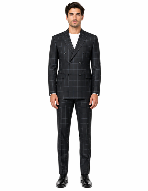 1920's Mens Vested Bold Gangster Vintage Plaid Suit With White Vest in Black