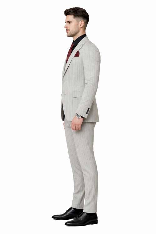 1920s Mint Grey And Black Pinstripe Suit - Vested Stripe Gangster Suit - SAM371SK-01