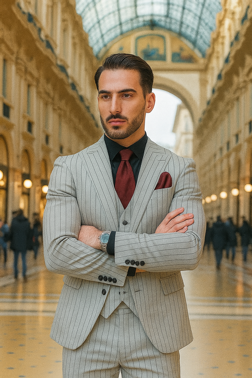 1920s Mint Grey And Black Pinstripe Suit - Vested Stripe Gangster Suit - SAM371SK-01