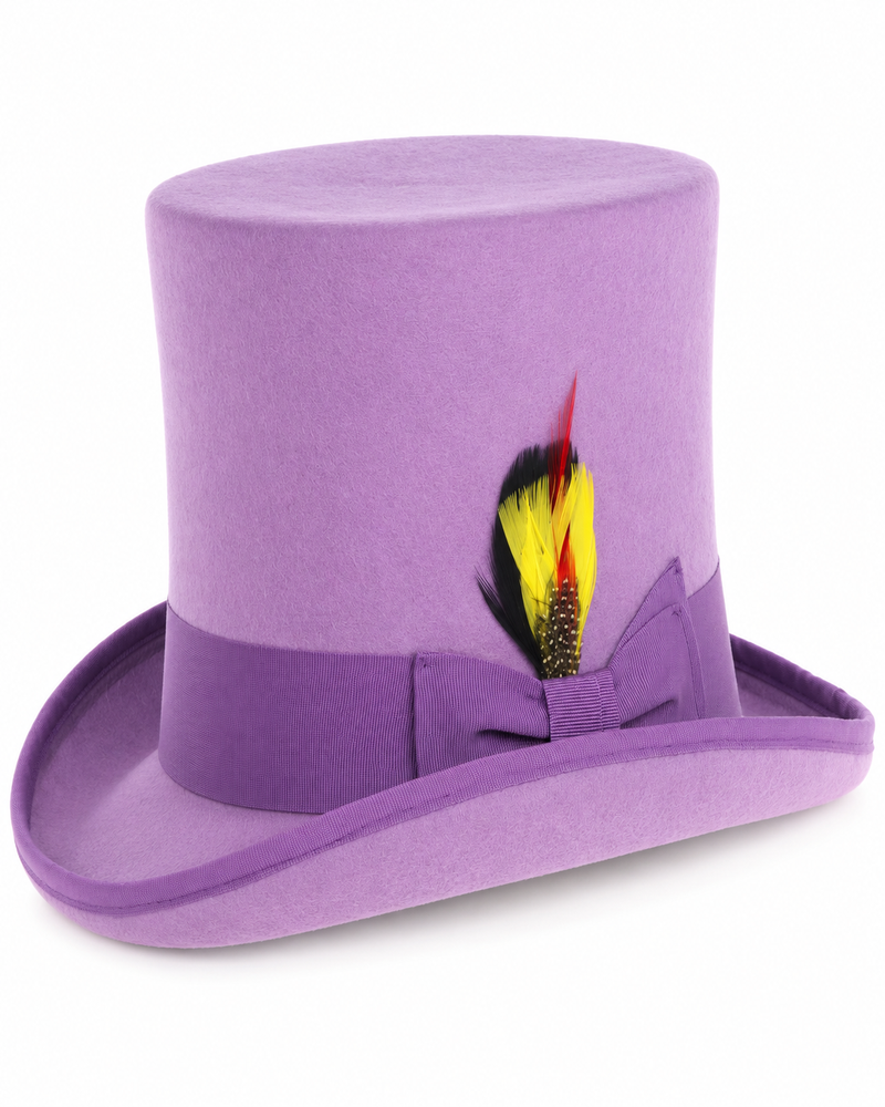 Purple Dress Hat 1920s Fedora Style - Men's Tall 100% Wool Dress Top Hat in Purple
