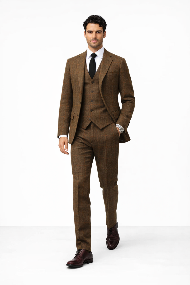 1930s Fashion Tweed ~ Herringbone Pattern - 1930 Suit - 1930s Tuxedo - Brown Suit