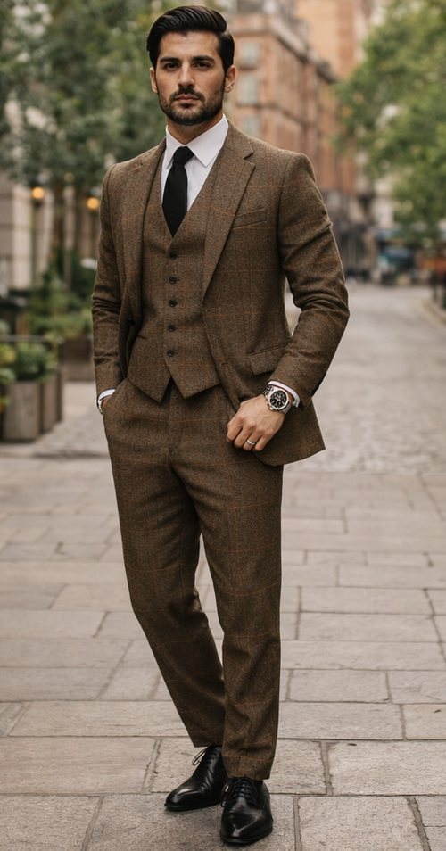 1930s Fashion Tweed ~ Herringbone Pattern - 1930 Suit - 1930s Tuxedo - Brown Suit