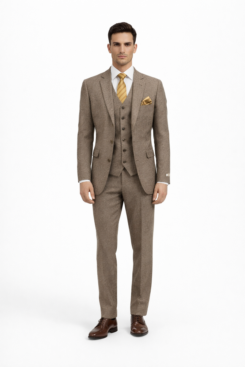 1930s Fashion Tweed ~ Herringbone Pattern - Mens 1930 Suit - 1930s Tuxedo - Flap Pocket - Brown Suit