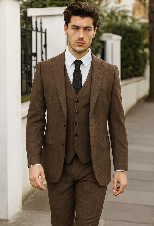 1930s Fashion Tweed ~ Herringbone Pattern - Modern Fit Suit - 1930s Tuxedo - Brown Suit