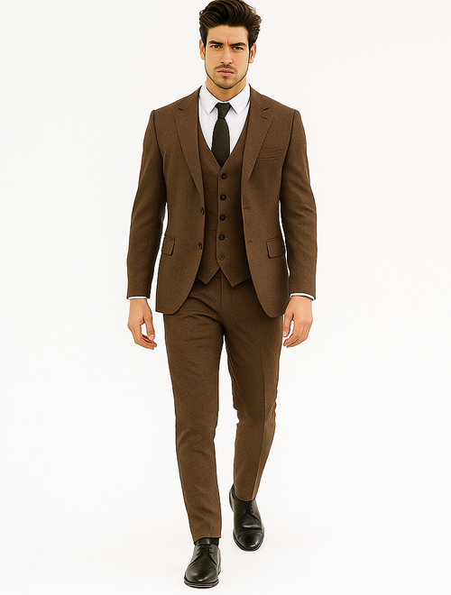 1930s Fashion Tweed ~ Herringbone Pattern - Modern Fit Suit - 1930s Tuxedo - Brown Suit