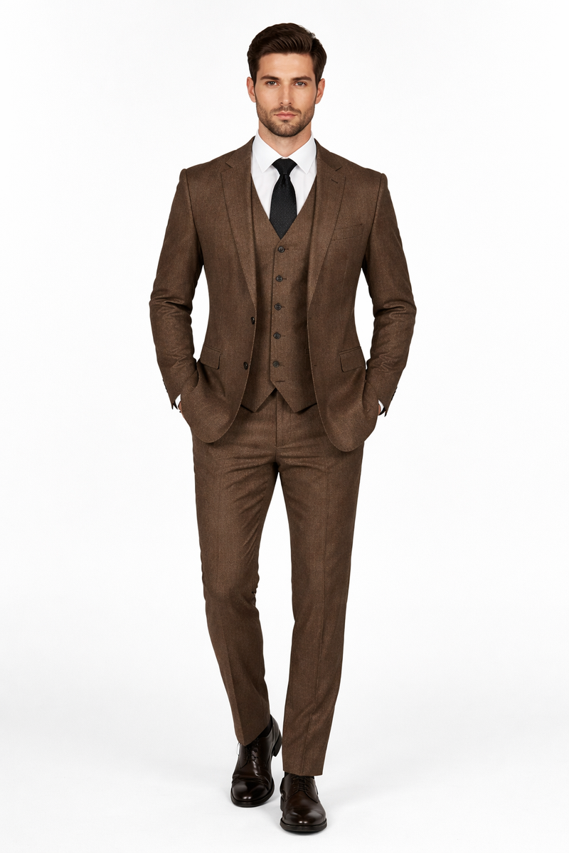 1930s Fashion Tweed ~ Herringbone Pattern - Modern Fit Suit - 1930s Tuxedo - Brown Suit