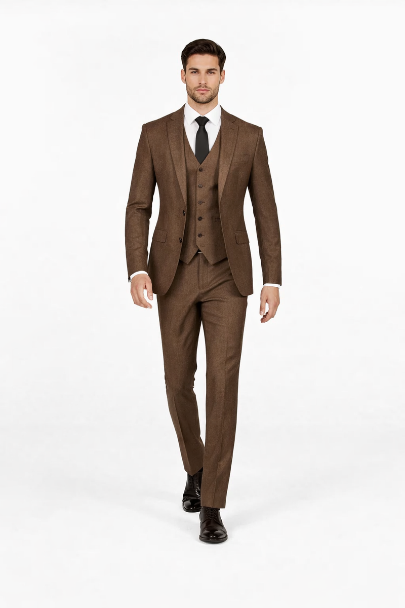 1930s Fashion Tweed ~ Herringbone Pattern - Modern Fit Suit - 1930s Tuxedo - Brown Suit