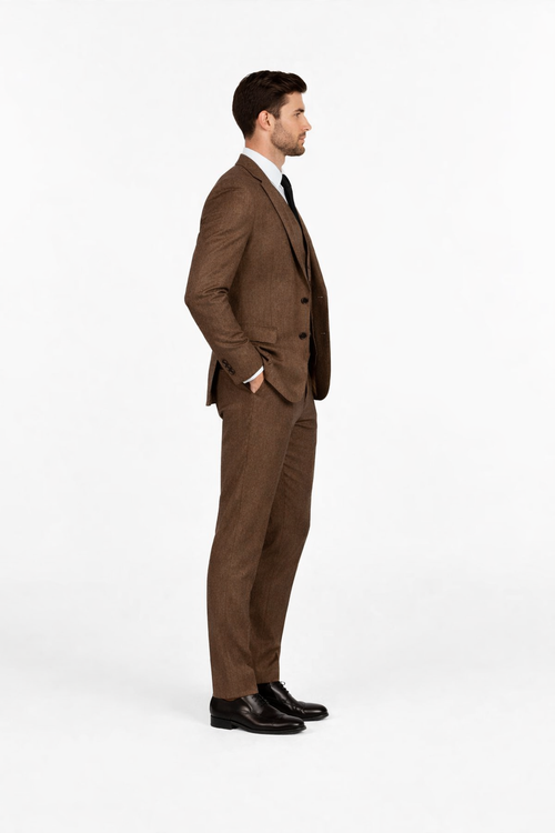 1930s Fashion Tweed ~ Herringbone Pattern - Modern Fit Suit - 1930s Tuxedo - Brown Suit