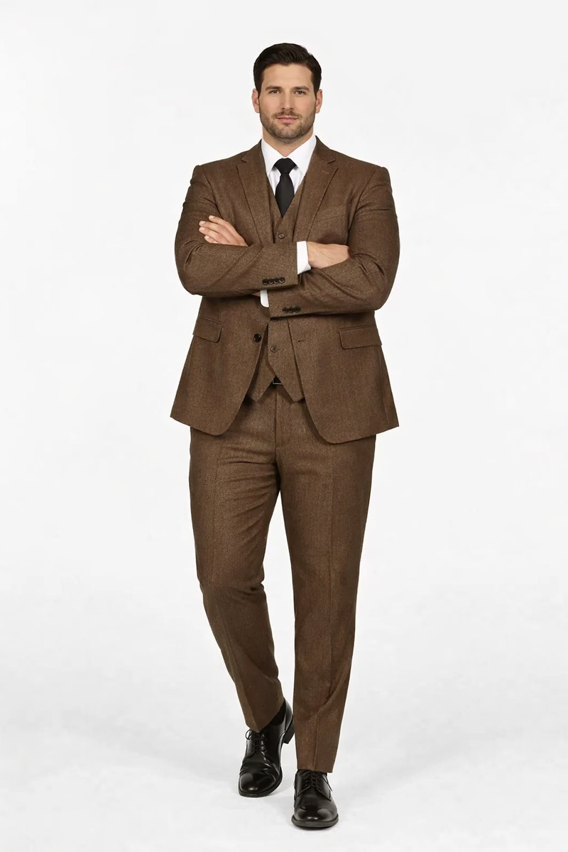 1930s Fashion Tweed ~ Herringbone Pattern - Modern Fit Suit - 1930s Tuxedo - Brown Suit
