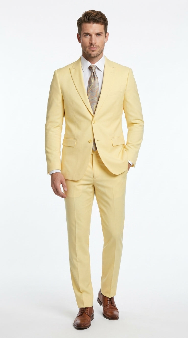 Men's Pale Yellow 2 Piece Suit, Formal Dress Suit for Weddings, Prom, Parties, Summer Events, and Special Occasions By Vitali | Alberto Nardoni Men's Pale Yellow 2 Piece Suit, Formal Dress Suit for Weddings, Prom, Parties, Summer Events, and Special Occasions By Vitali | Alberto Nardoni