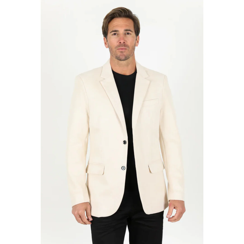 Mens Double Button Faux Suede Blazer - Off White