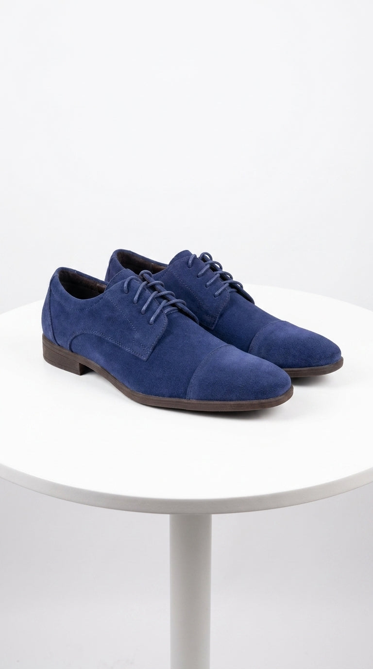 Men's Navy Blue Suede Cap Toe Dress Shoes Classic Lace Up Formal Wedding and Prom Shoes Velvet Fabric | Alberto Nardoni Men's Navy Blue Suede Cap Toe Dress Shoes Classic Lace Up Formal Wedding and Prom Shoes Velvet Fabric | Alberto Nardoni