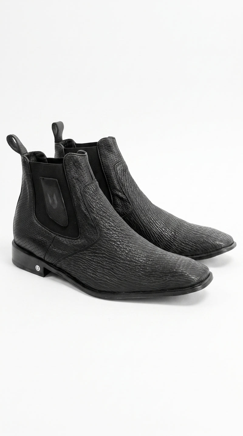 Men’s Shark Skin Cowboy Boots – Black Exotic Leather Western Chelsea Ankle Boots by Vestigium