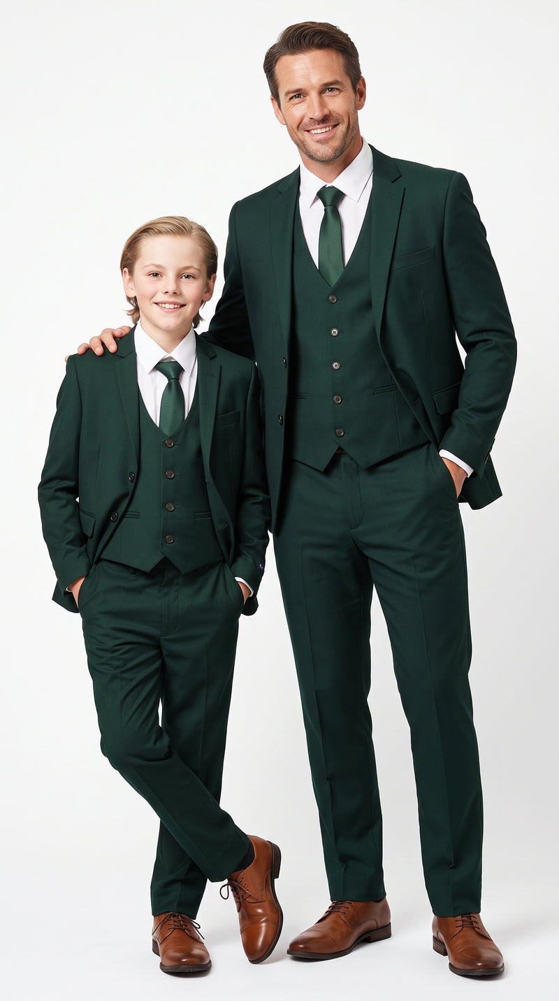 Dad & Son Matching Dark Green 3-Piece Suits ā Father and Son Wedding Formal Suits