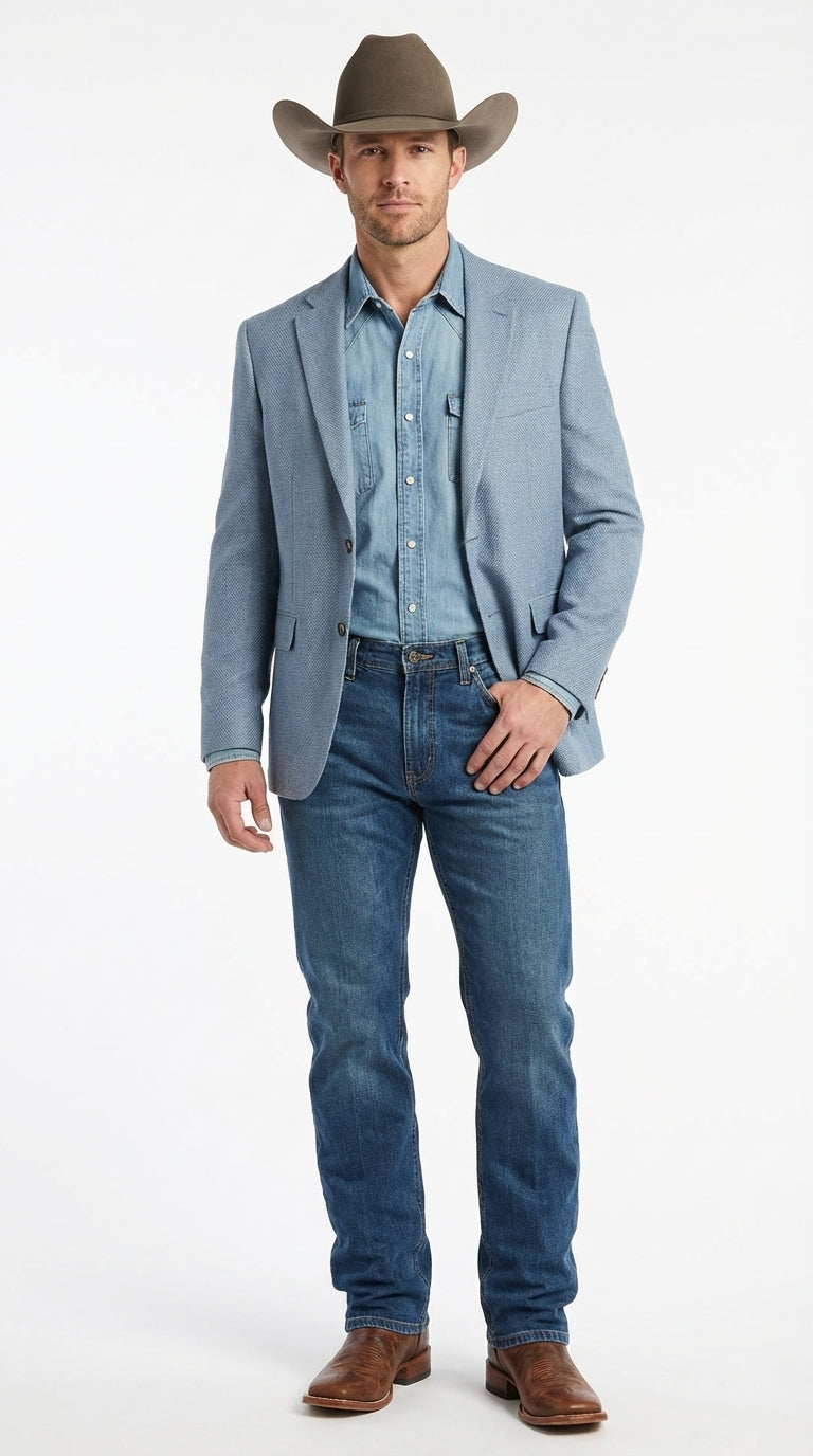 Mens Rugby Teal Baby Sky Western Blazer – Cowboy Style Casual Sport Coat for Men Classic Western Jacket in Light Blue Color