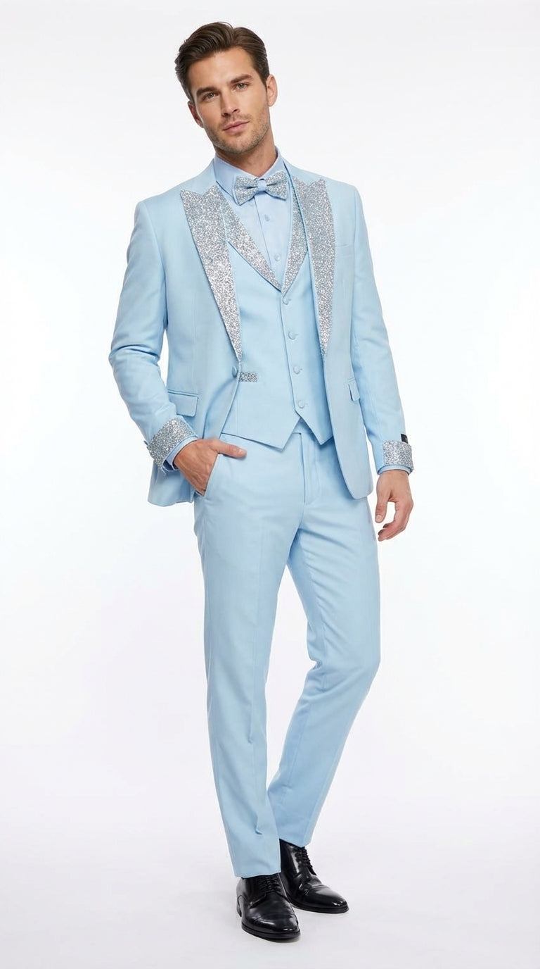 slim fit dress slacks OMC Signature Men's Slim Fit White Modern Sequin Tuxedo Set (3-Pieces) 40r main image 1