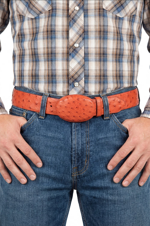 Men’s Orange Rust Copper Genuine Leather Belt with Textured Finish – Classic Dress Belt for Formal and Casual Wear