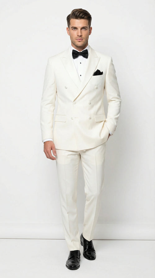 Men’s ivory Cream Double Breasted Suit – Classic Formal Tuxedo Style Suit for Weddings off White Color