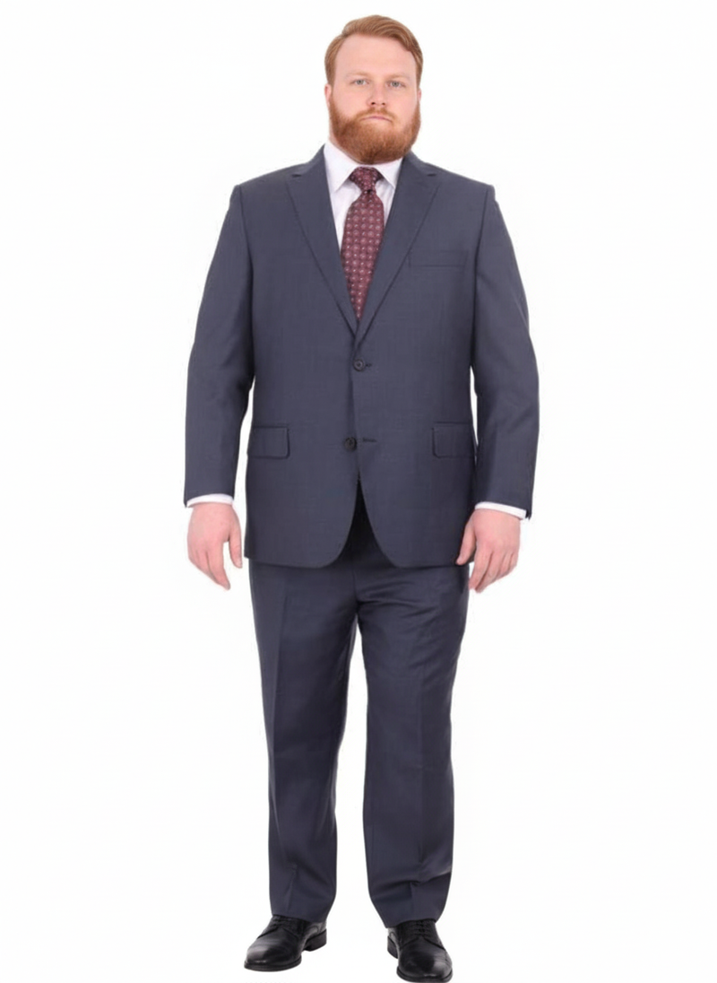 Mix And Match Suits Men's Heather Blue Two Button Portly Fully Lined Suit Executive Fit Suit - Mens Portly Suit