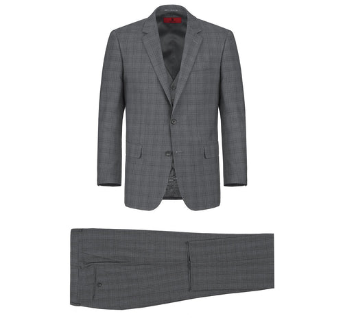 278-1 Men's 3-Piece Classic Fit Single Breasted Windowpane Suit