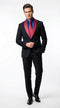 Men’s Black Suit with Burgundy Shawl Lapel – Formal Tuxedo Suit for Wedding, Prom and Evening Events + Bowtie & Tie