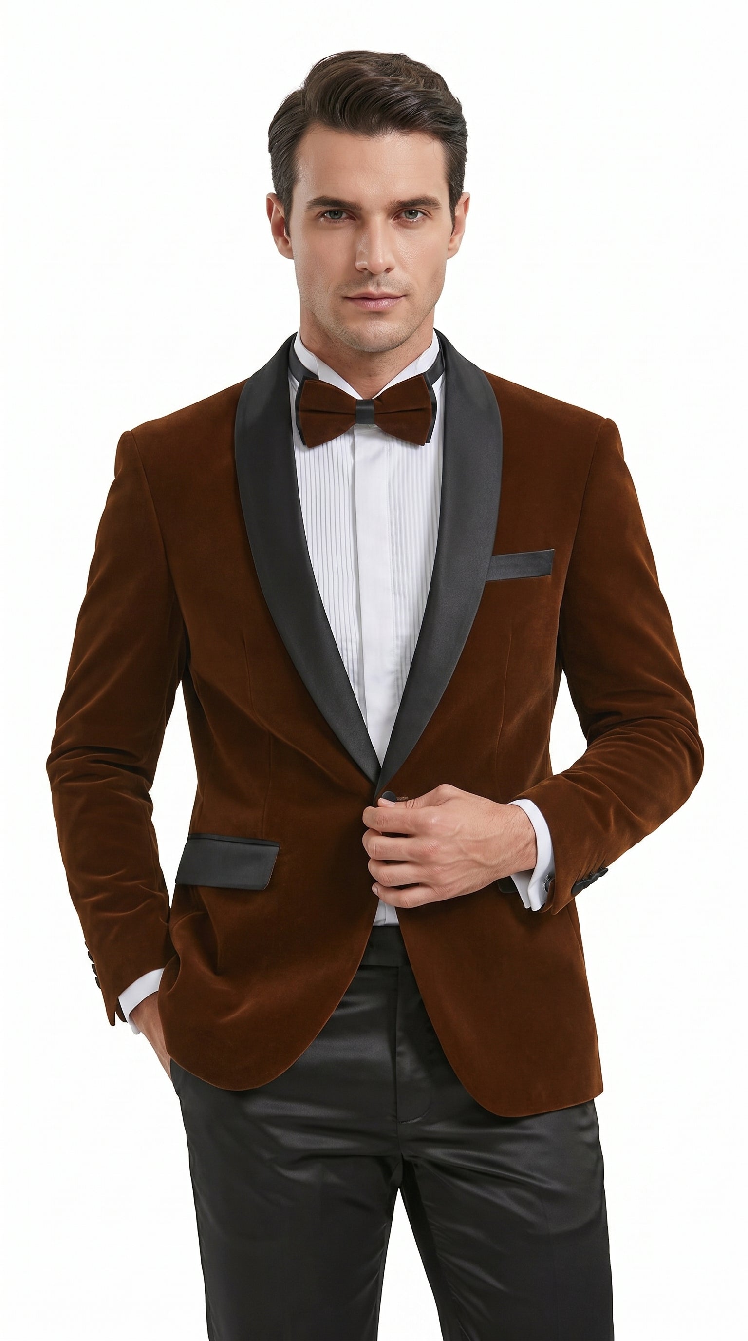 Men’s Brown Camel Bronze Velvet Tuxedo Jacket, Shawl Lapel Wedding Prom Dinner Blazer - Blazer Sportcoat