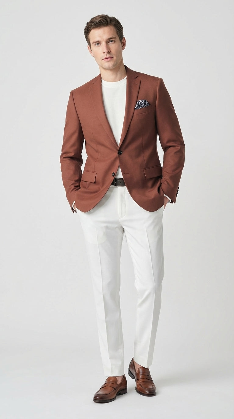 Mens Rustic Brown Light Burnt Orange Copper Blazer Classic Fit Single Breasted Formal Casual Dress Jacket | Alberto Nardoni Mens Rustic Brown Light Burnt Orange Copper Blazer Classic Fit Single Breasted Formal Casual Dress Jacket | Alberto Nardoni